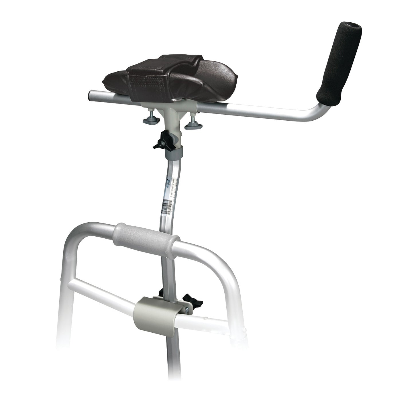 Drive Medical Bariatric Walker Platform Attachment with a padded armrest and handlebar designed for added support and stability.