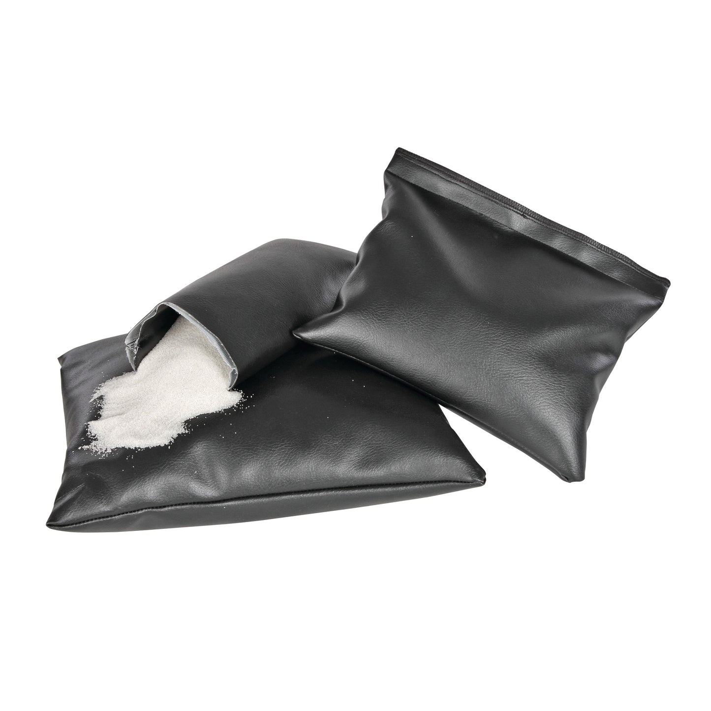 Two black AliMed Standard Sandbags, one spilling white sand, against a white background.