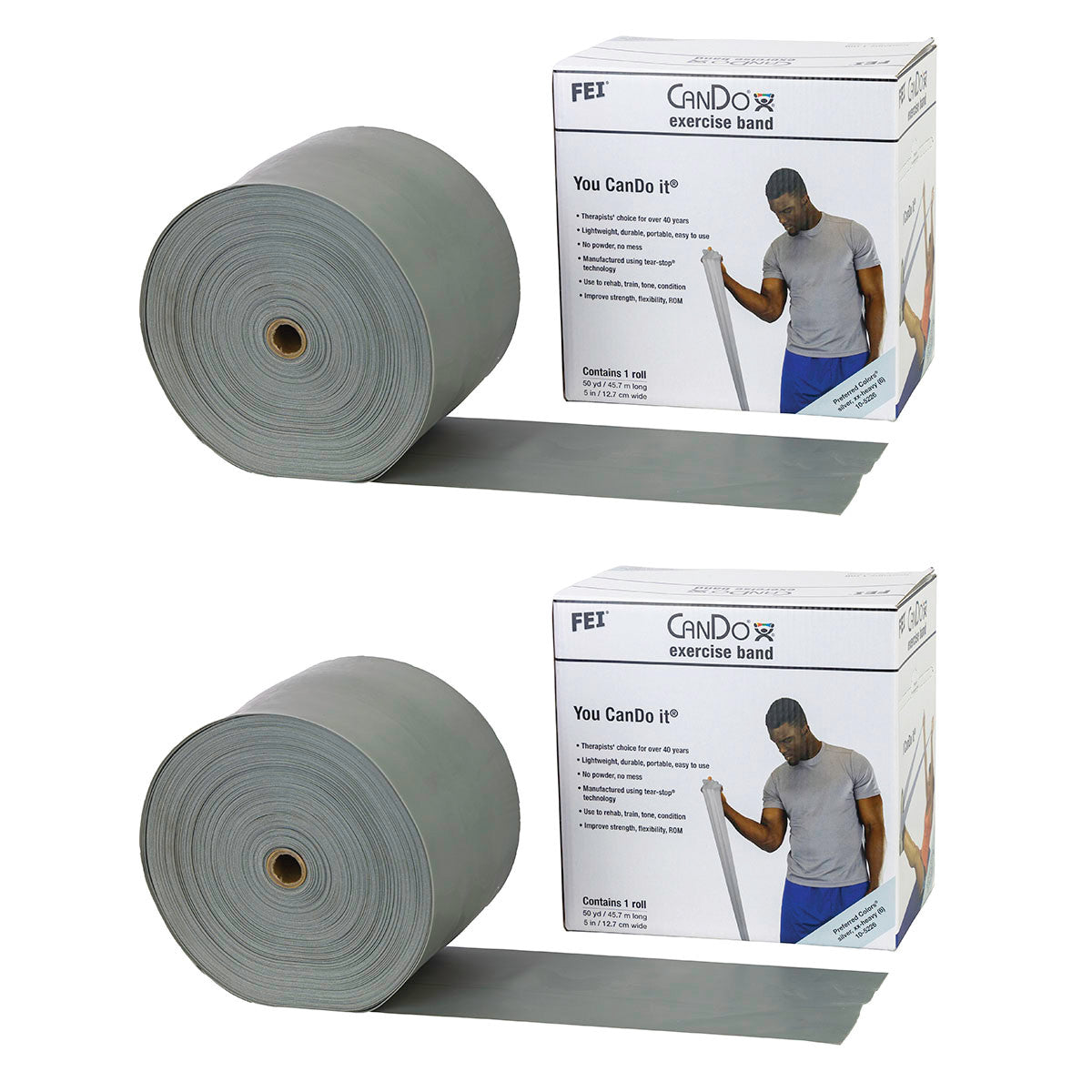 Latex Exercise Band, Low Powder, Silver, 2X-Heavy, 50-yd. Roll, 2 Roll/Pack