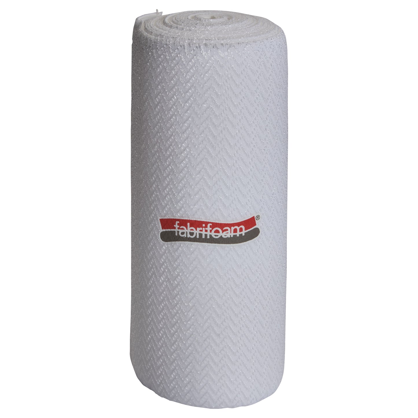A white roll of SuperWrap Compression Wrap featuring a chevron pattern with "fabrifoam" logo on the front.
