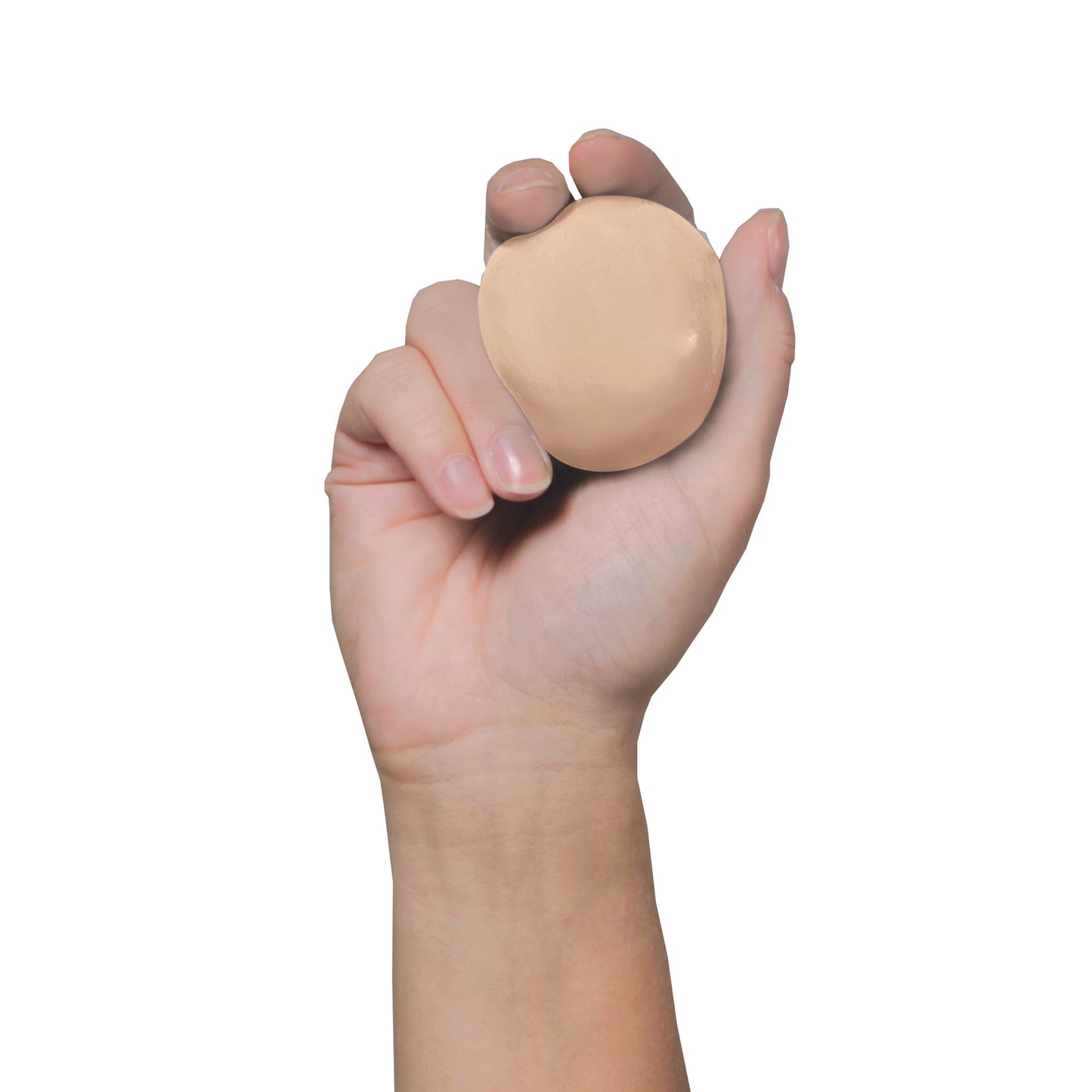 A hand holds beige putty from the AliMed Therapy Putty Pack Kit against a white background.