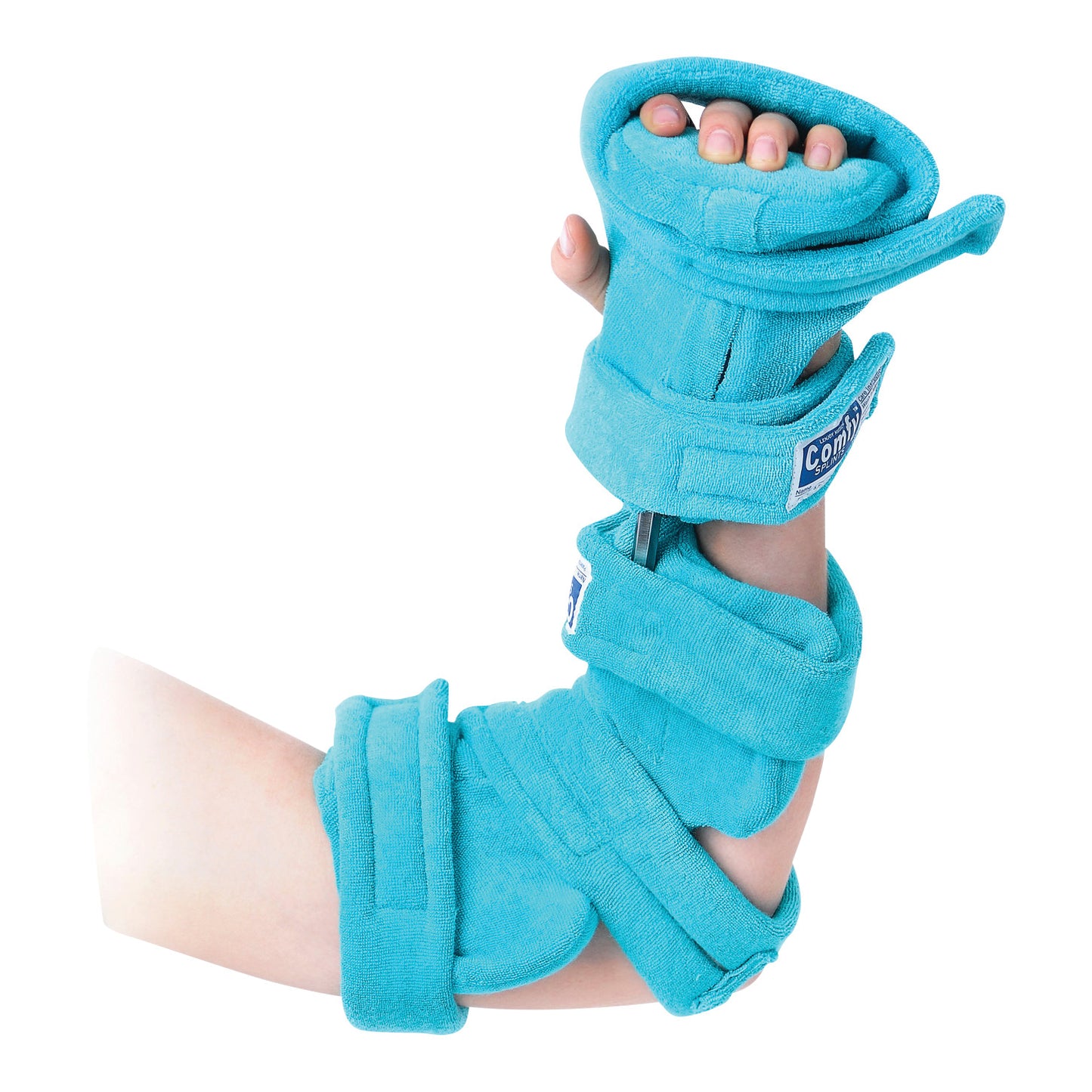 Pediatric Goniometer Elbow and Full Hand Orthosis, Terrycloth, Turquoise, Medium