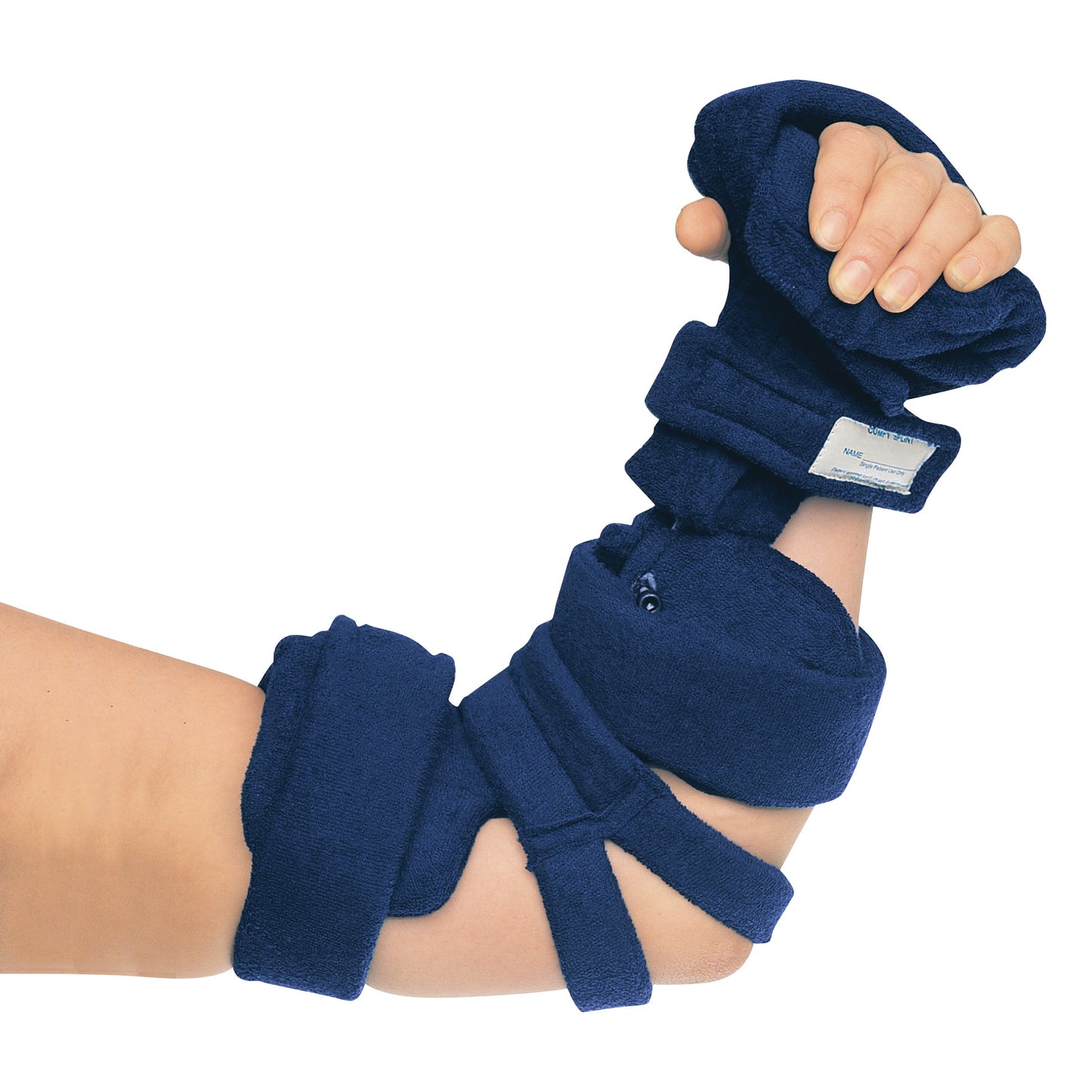 Adult Small Spring-Loaded Goniometer Elbow and Full Hand Orthosis, Terrycloth, Navy