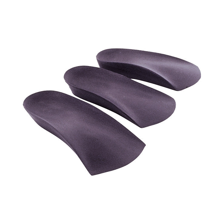 Three purple AliMed Leg-Length Lifts are shown, designed to adjust leg length discrepancies for footwear.