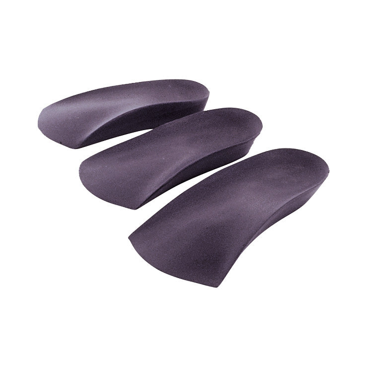 Three AliMed Leg-Length Lifts are shown in a row, each with a curved, contoured design. They are dark in color.