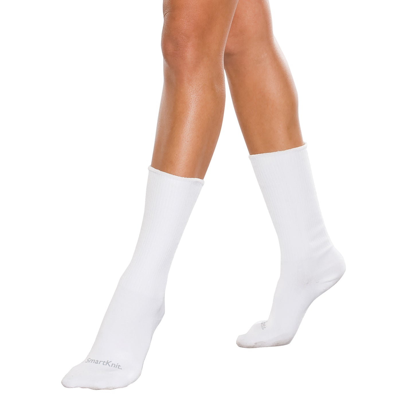 SmartKnit® Seamless Crew Socks, Wide, White, X-Large, 2 Pair/Pack