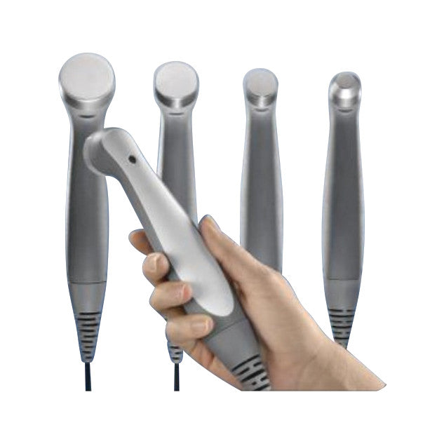 Four gray Chattanooga Intelect Legend XT Replacement Applicators are shown. One is held in a person's hand, displaying its shape.