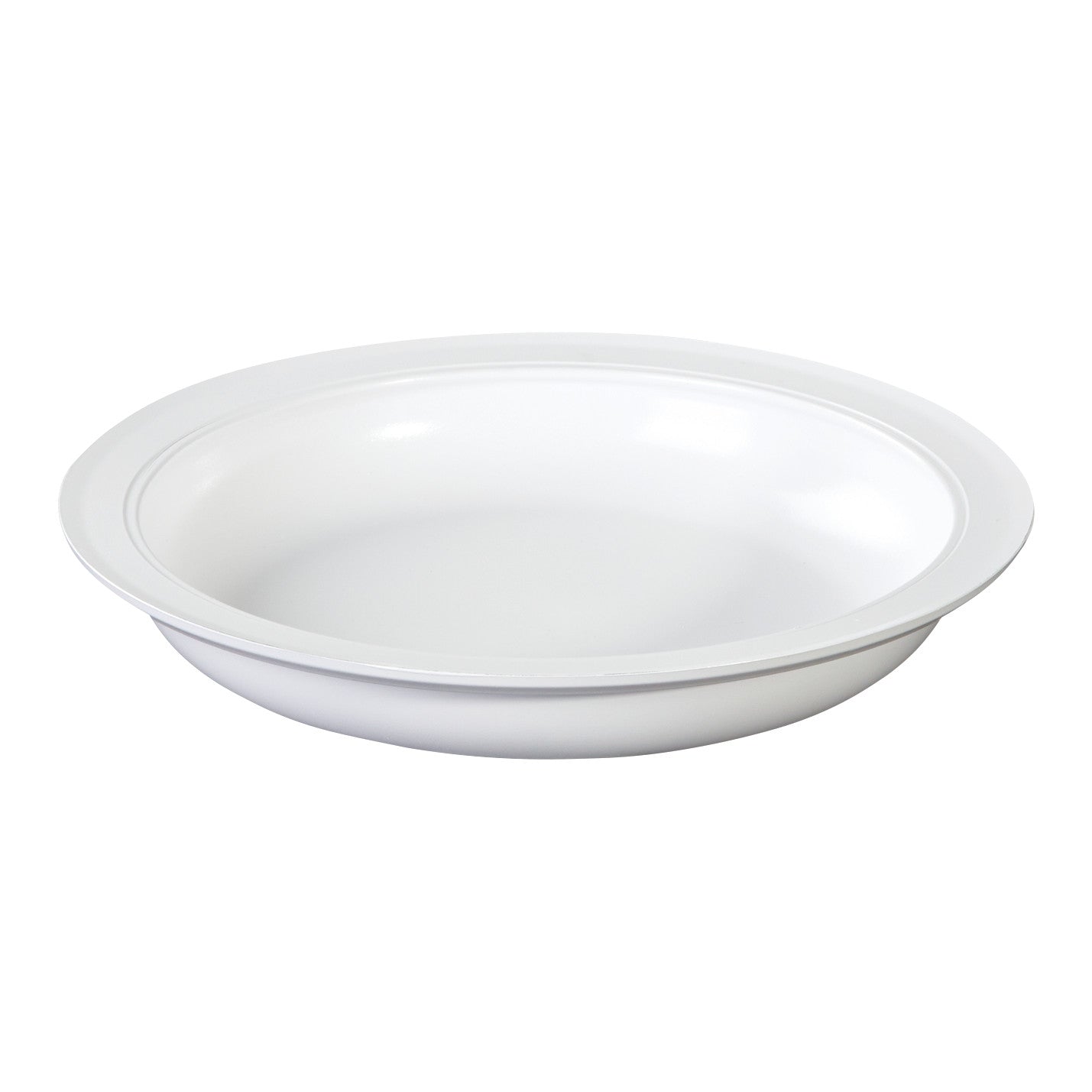 White AliMed Inner Lip Plate with a slightly raised edge, designed to aid in scooping food.
