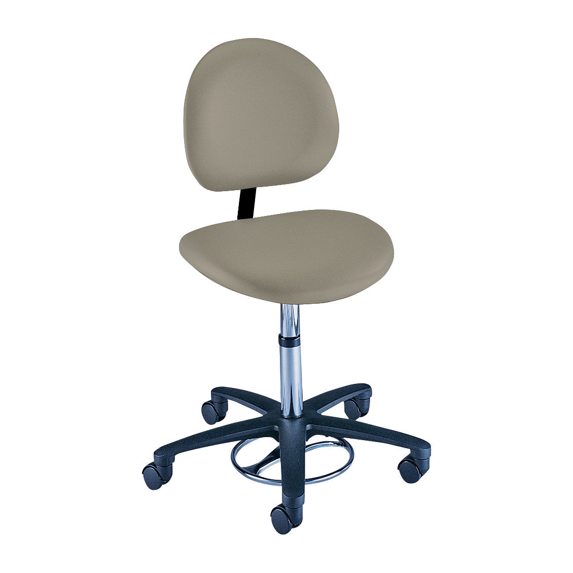 Foot-Operated, Adjustable Stool, with Backrest, Taupe