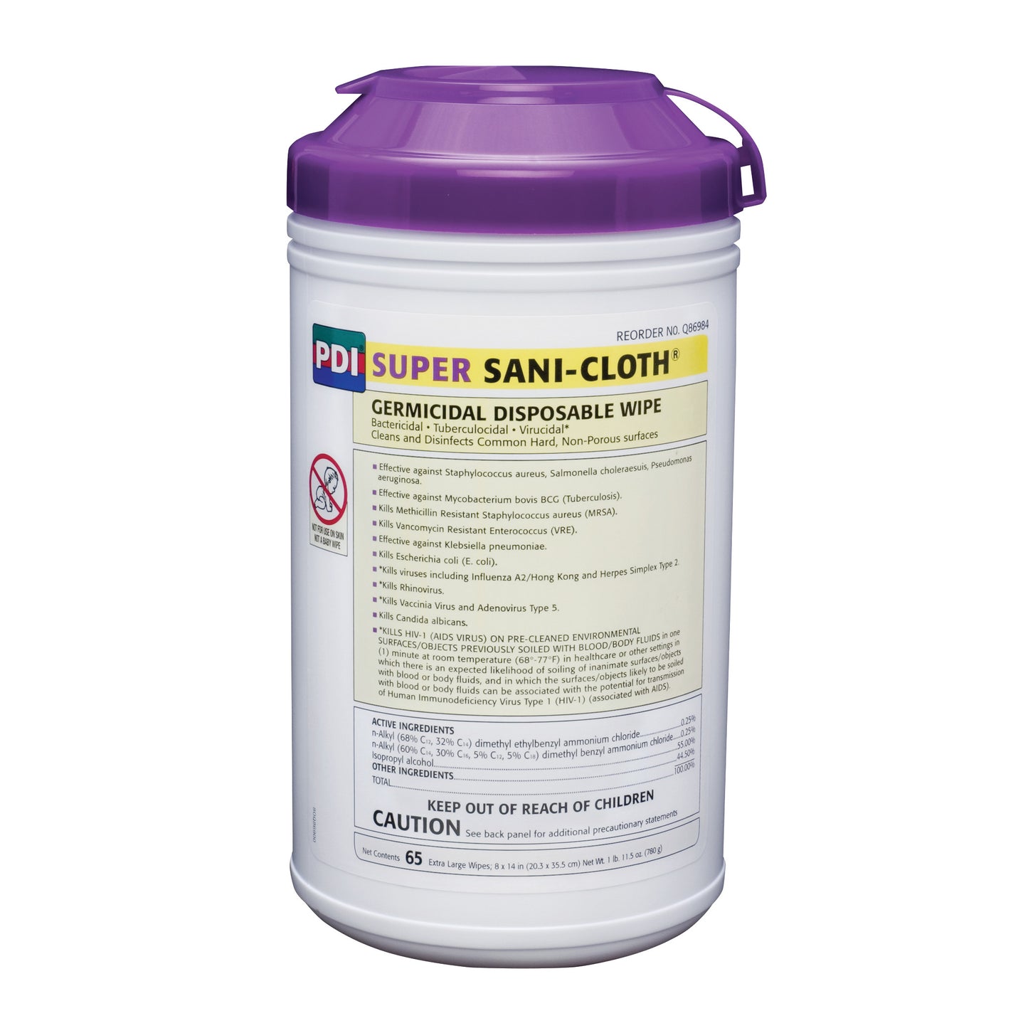 Sani-Cloth Super Germicidal Disposable Wipes, Large, Canister, 160 Wipes/Canister, 12 Canisters/Case