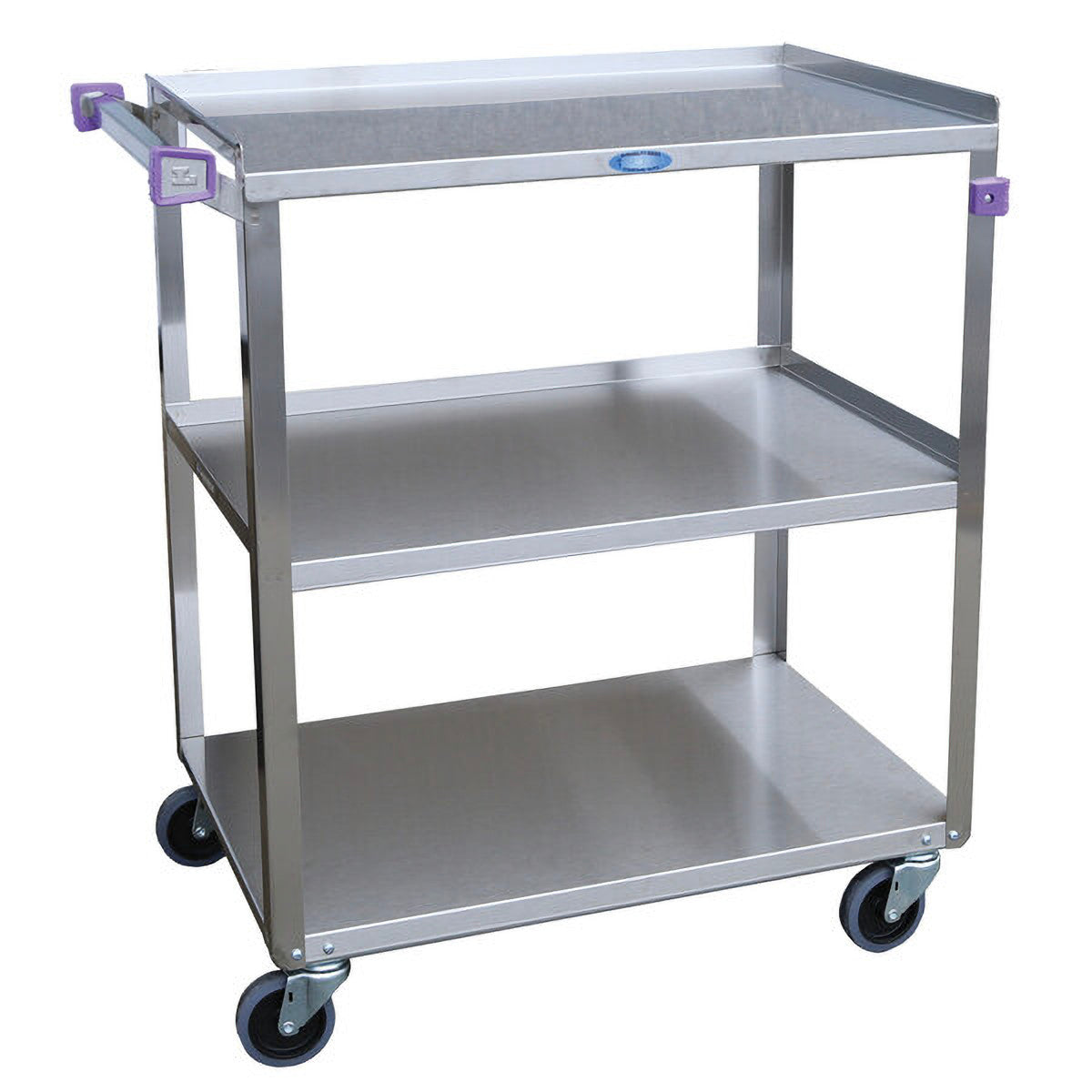 Utility Cart, Medium Duty, Stainless Steel, 3 Shelves, 39-1/4"W x 37-1/4"H x 22-3/8"D, 5" Casters, 500-lb. Capacity