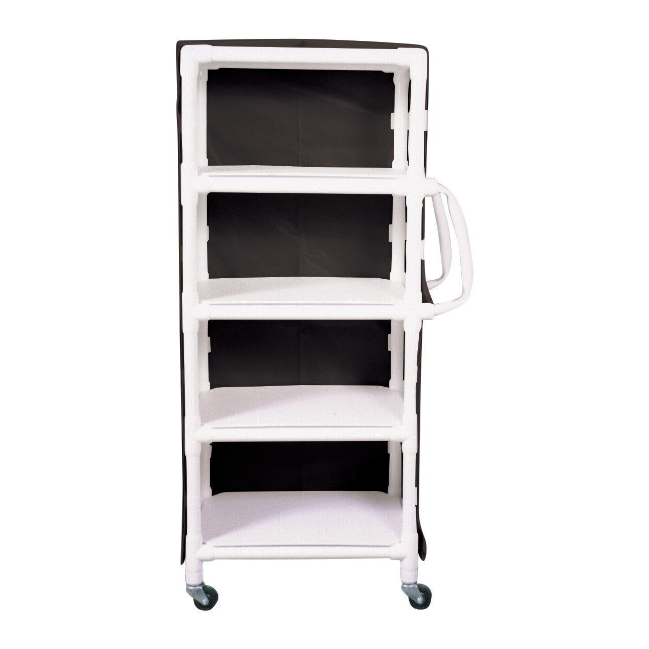 MRI PVC Linen Cart, 4 Shelves, Mesh Cover, Black