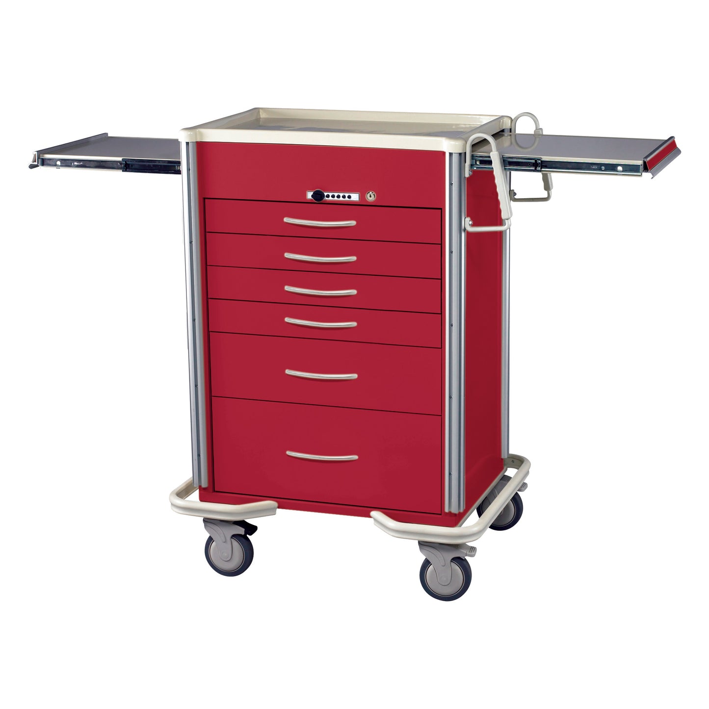 Select Series 6-Drawer Anesthesia/Procedure Cart, Push-Button Lock, 27" Drawer Space, Solid Red