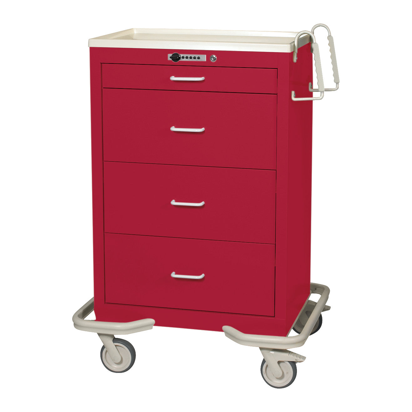 Standard Series 4-Drawer Isolation Cart, Push-Button Lock, Solid Red