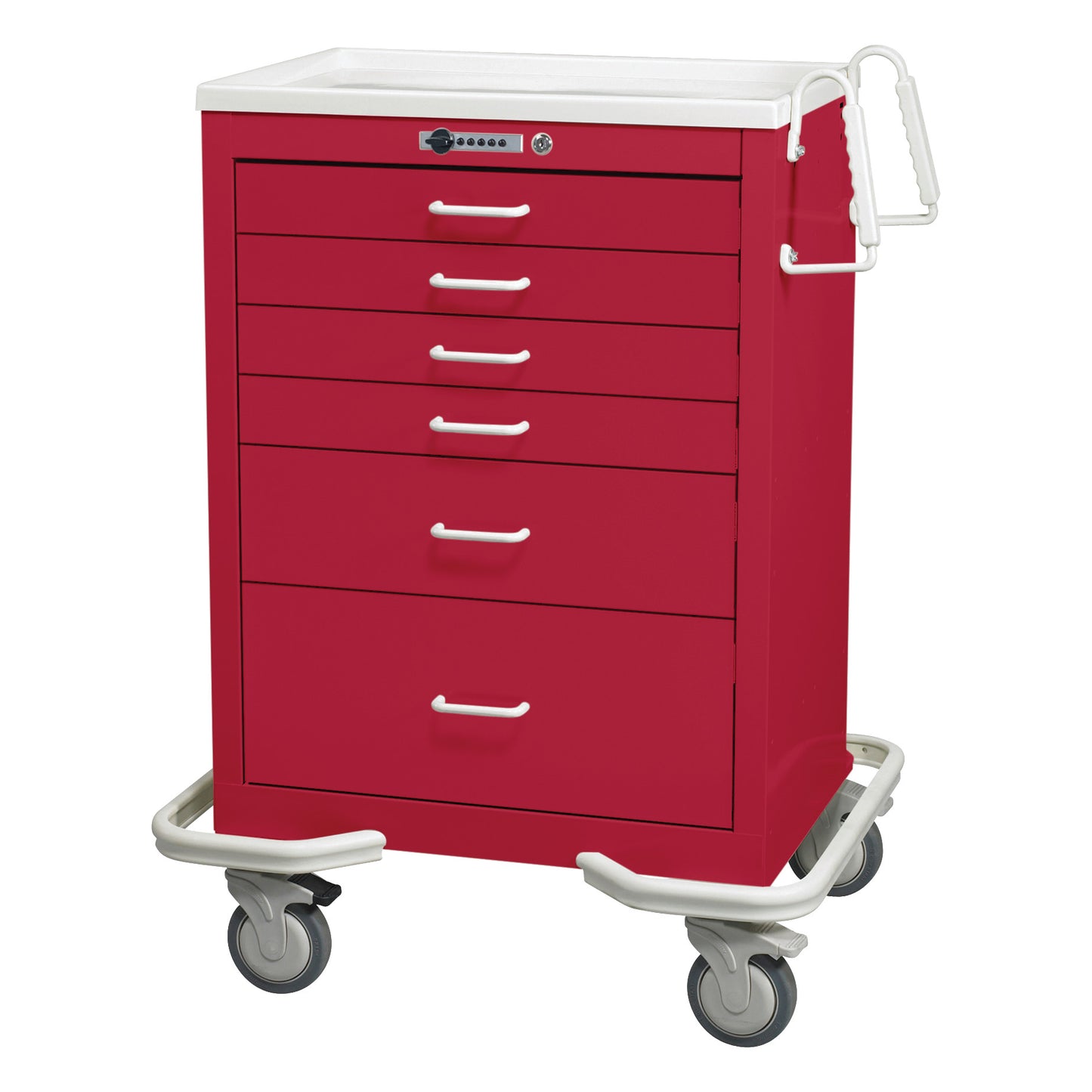 Standard Series 6-Drawer Anesthesia/Procedure Cart, Push-Button Lock, 27" Drawer Space, Solid Red