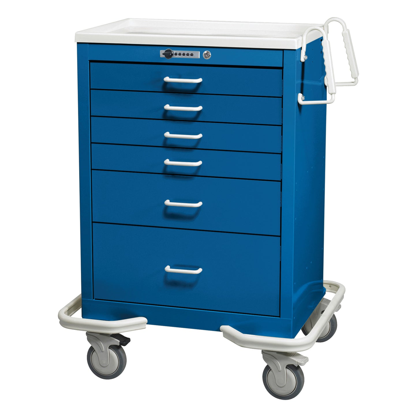 Standard Series 6-Drawer Anesthesia/Procedure Cart, Push-Button Lock, 27" Drawer Space, Solid Dark Blue