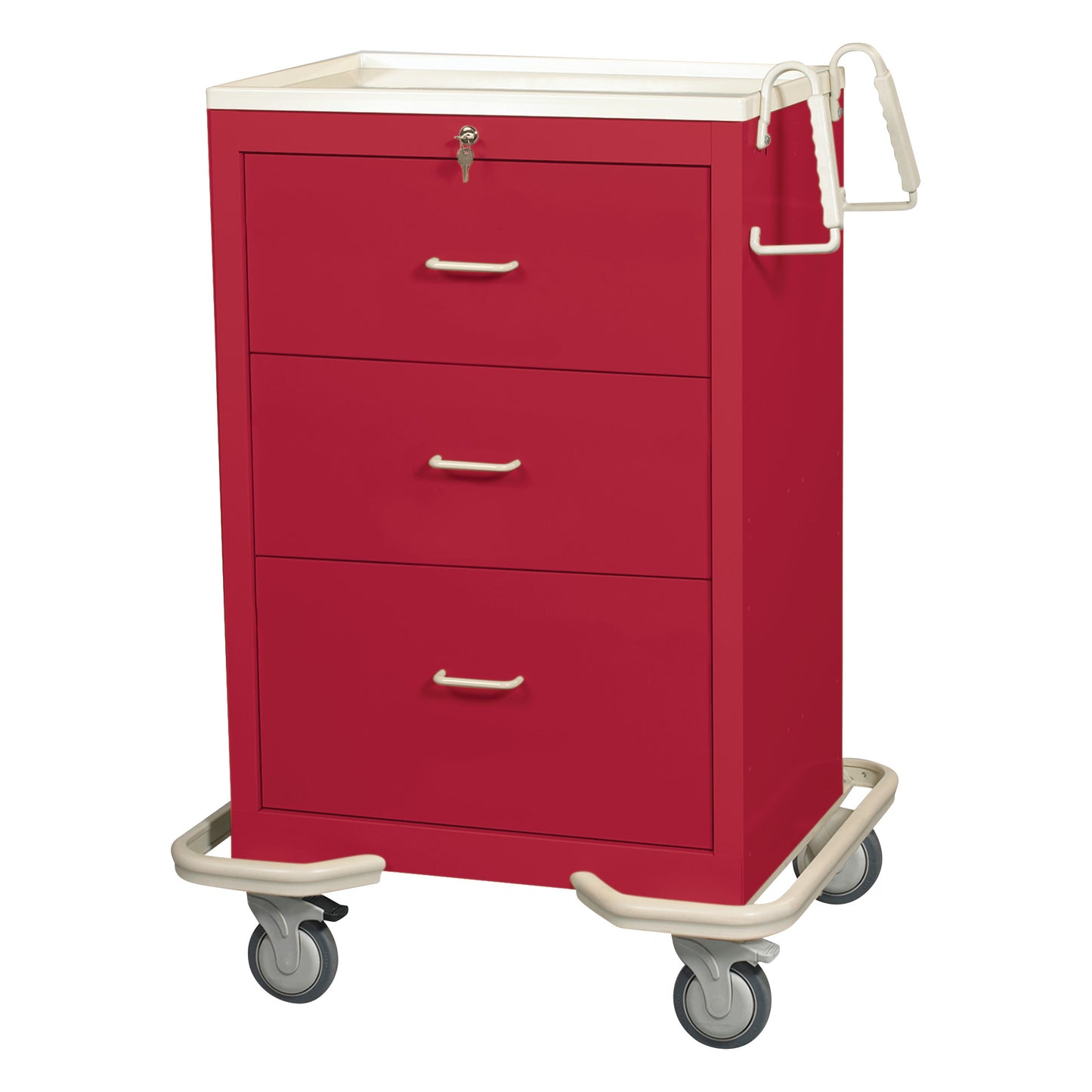 Standard Series 3-Drawer Isolation Cart, Key Lock, Solid Red