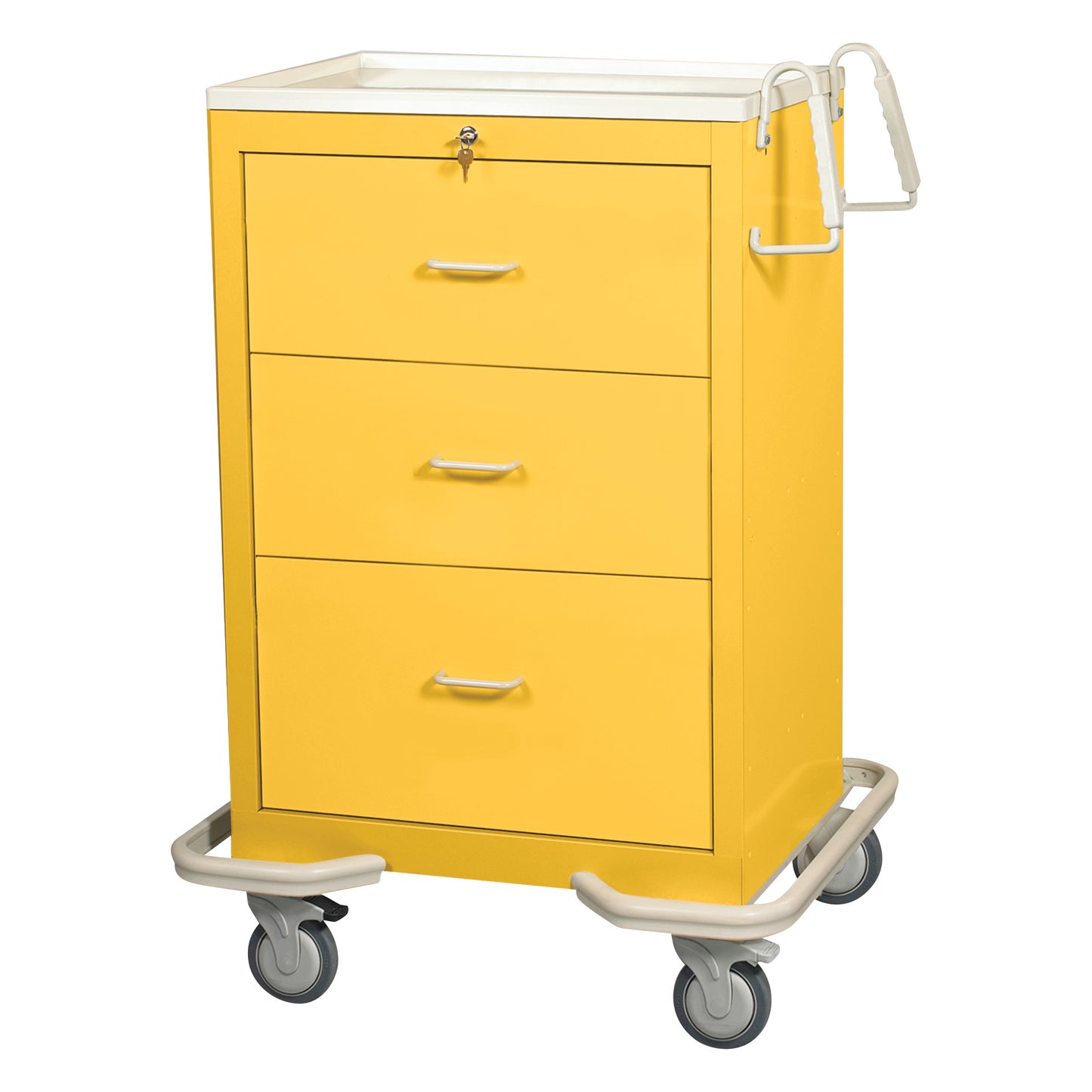 Standard Series 3-Drawer Isolation Cart, Key Lock, Solid Yellow