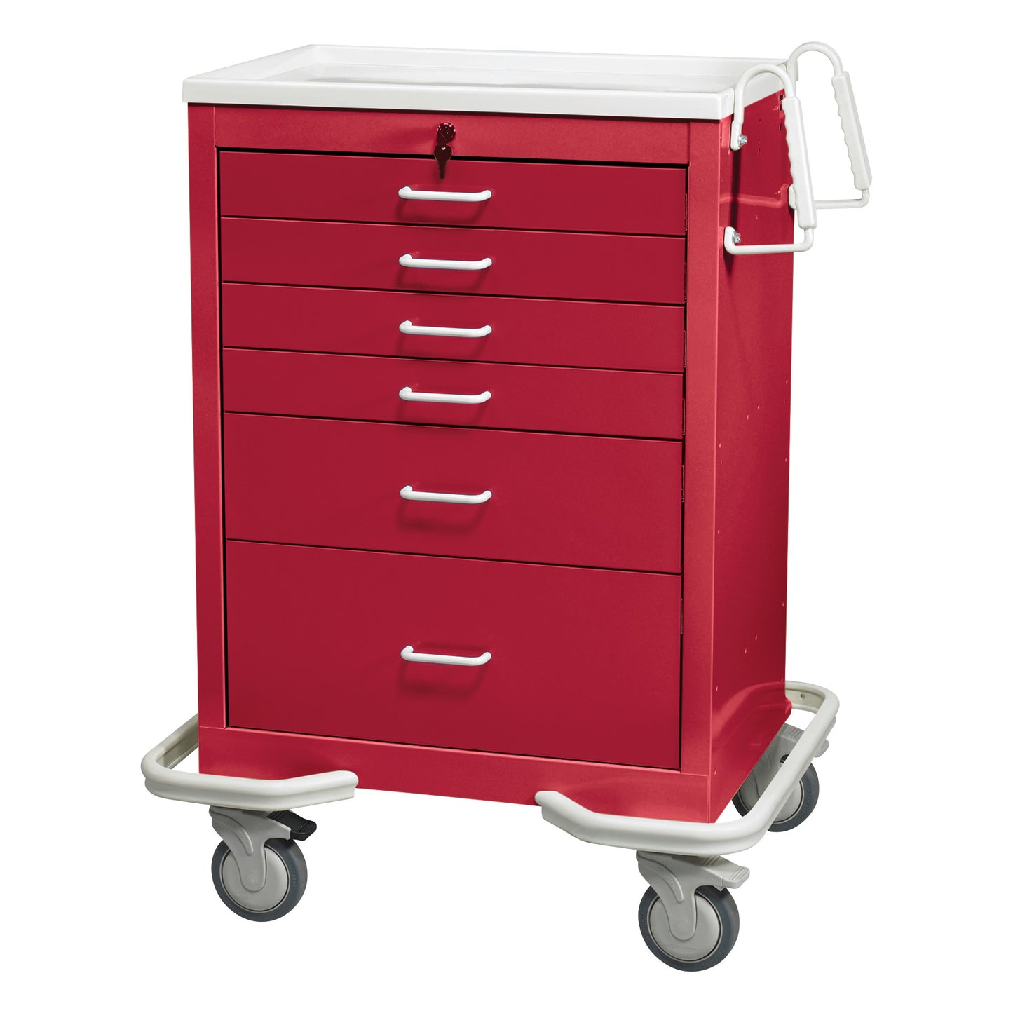 Standard Series 6-Drawer Anesthesia/Procedure Cart, Key Lock, 27" Drawer Space, Solid Red