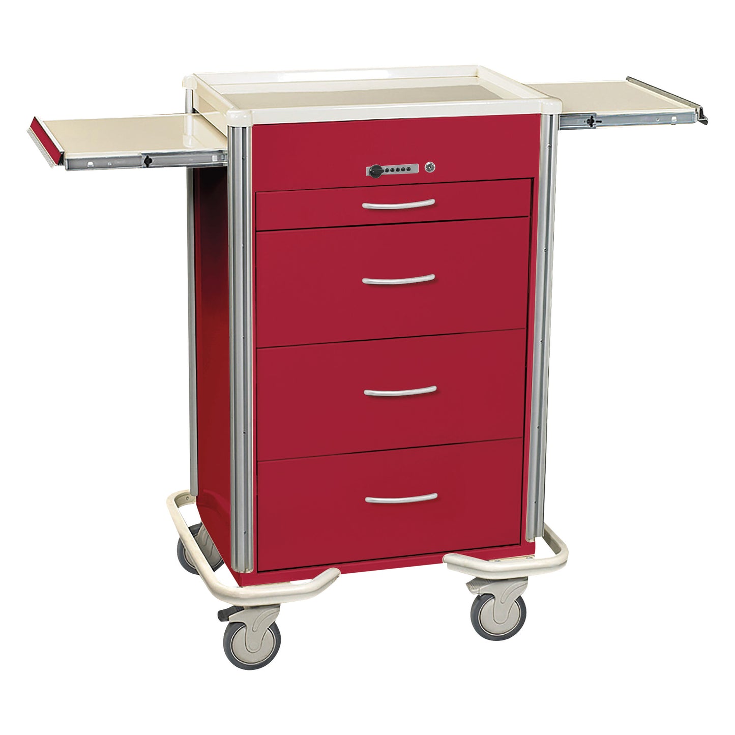 Select Series 4-Drawer Isolation Cart, Push-Button Lock, Solid Red
