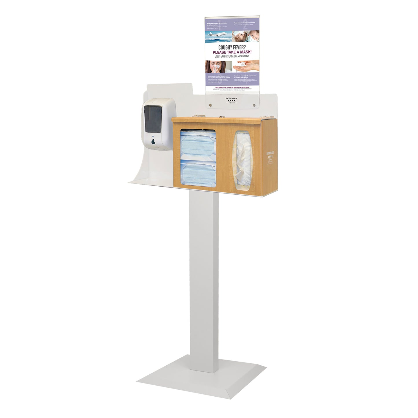Touchless Hygiene System, Stand, Hand Sanitizer Dispenser Mount, Locking Lid, Vertical Sign, Maple ABS