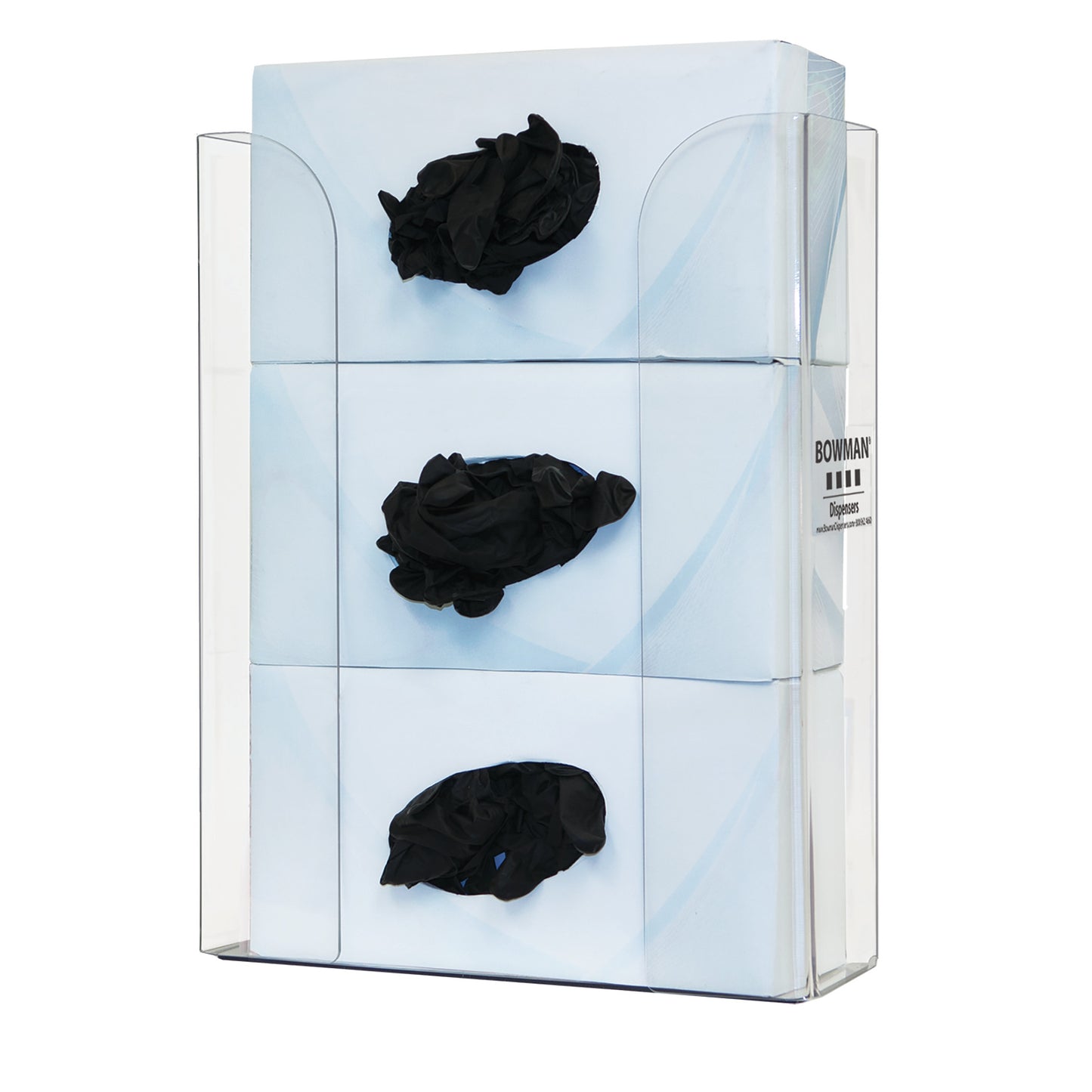 Triple Glove Box Dispenser, No Dividers, Top-Loading, Vertical, Clear PETG