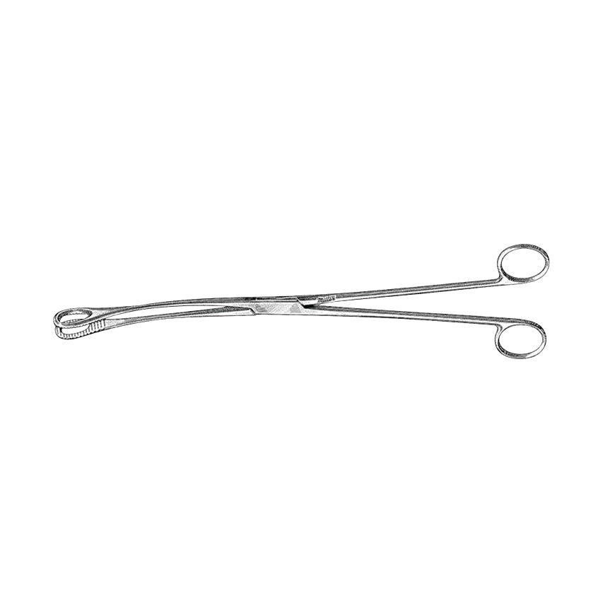 Kelly Placenta Forceps with ring handles and a long, slender, slightly curved design, shown against a white background.
