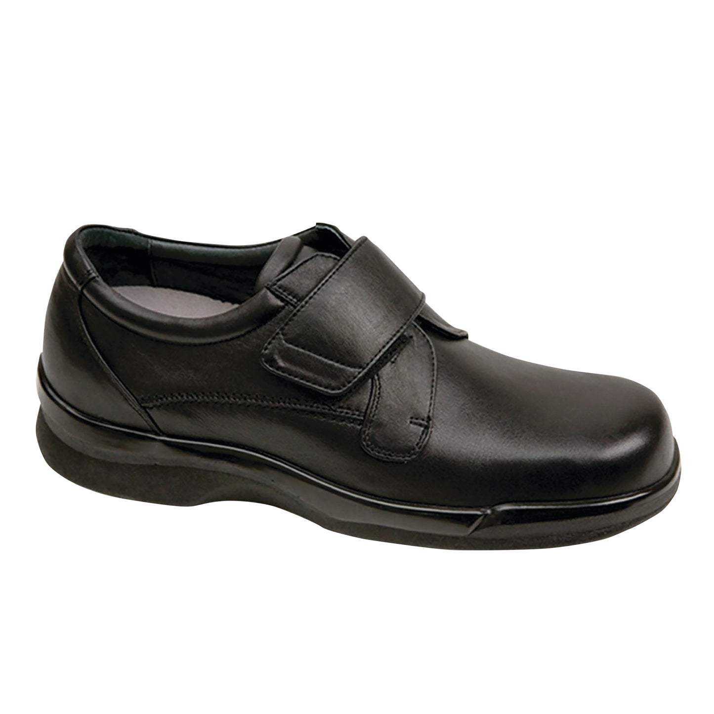 Biomechanical Single-Strap Casual Shoes, Hook-Loop Closure, Black Leather, Men's X-Wide, Size 9, 1 Pair/Pack