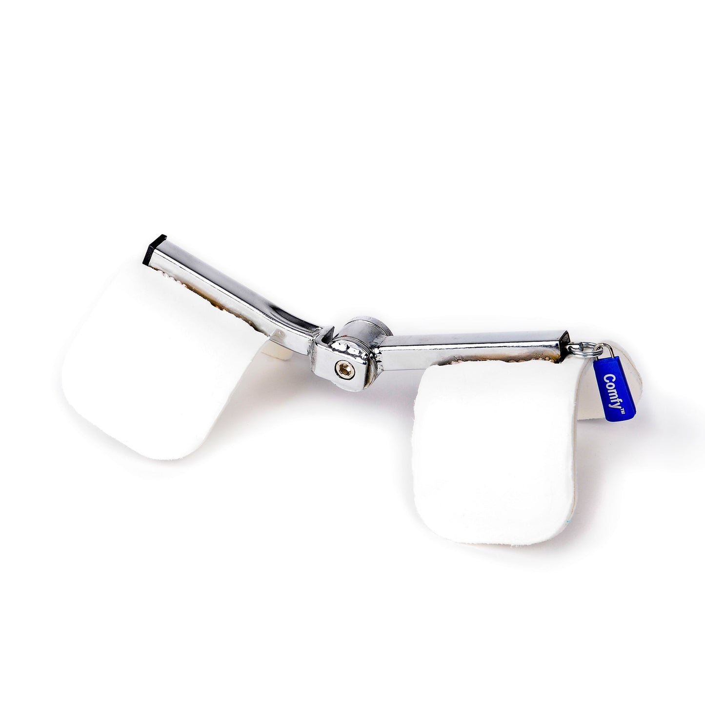 The Comfy Splints Adult Locking Elbow Orthosis is a chrome device with white padded sections, designed to support the elbow.