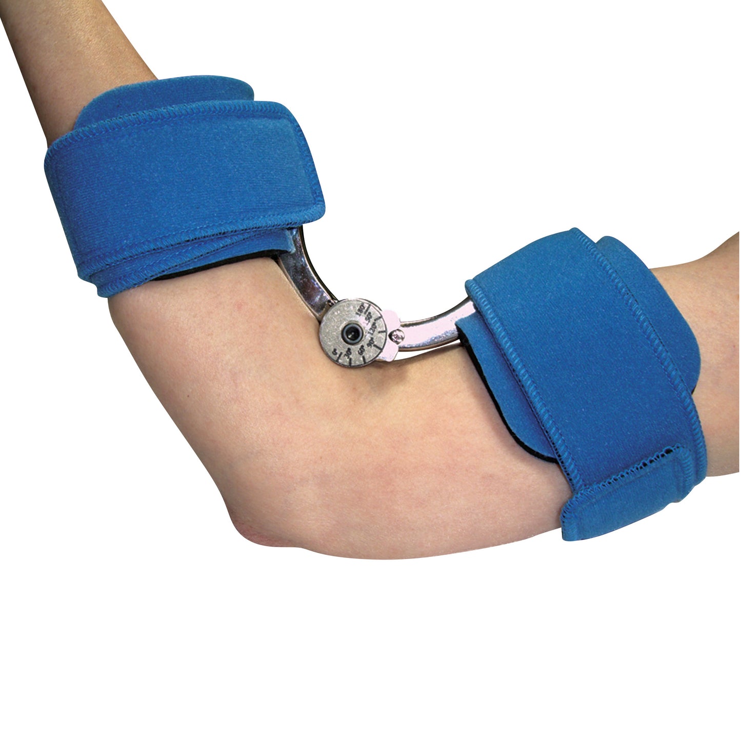 Adult Spring-Loaded Goniometer Elbow Orthosis, Comfyprene Cover, Light Blue