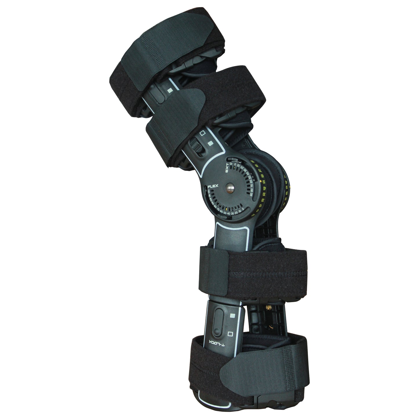 The AliMed Universal Telescoping ROM Knee Brace features adjustable straps and hinge technology for customizable knee support.