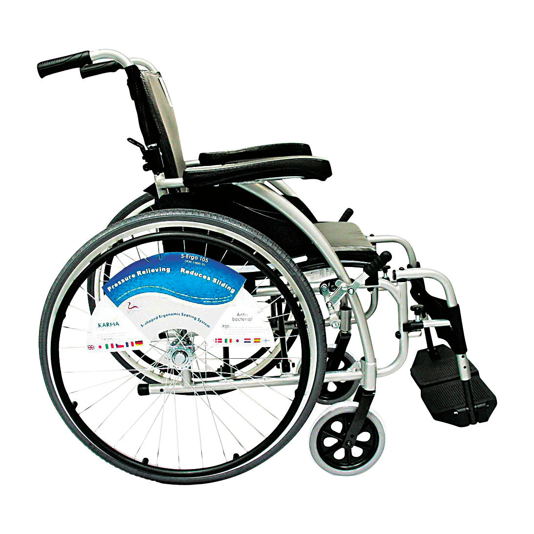 S-Ergonomic Series 115 Ultra-Lightweight/Compact Wheelchair with Quick-Release Axle, 20"W x 17"D Seat, Silver Pearl