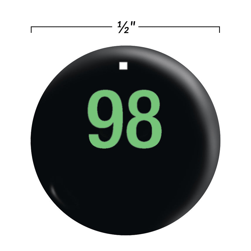 Trademark Medical Stat-Skan II Dot shows a black circle with mint-green number 98 in the center, and is 1/2 inch in diameter.