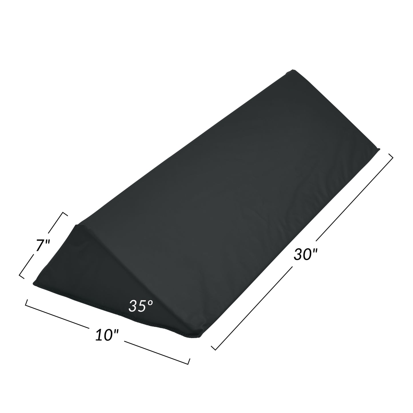 The AliMed Vinyl-Covered 35 Degree Large Wedge Positioner is a black foam wedge with dimensions: 30\" x 10\" x 7\", angled at 35°.