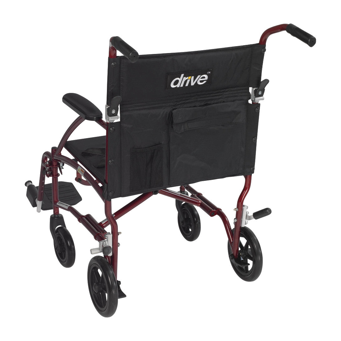 Fly-Lite Transport Chair, 19"W x 15-1/2"D, Black w/Burgundy Frame