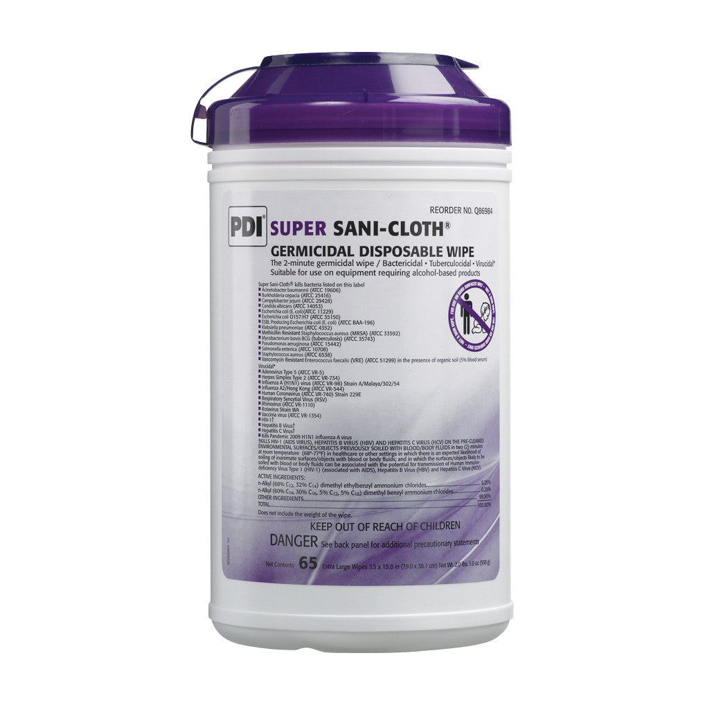 Sani-Cloth Super Germicidal Disposable Wipes, X-Large, Canister, 75 Wipes/Canister, 6 Canisters/Case