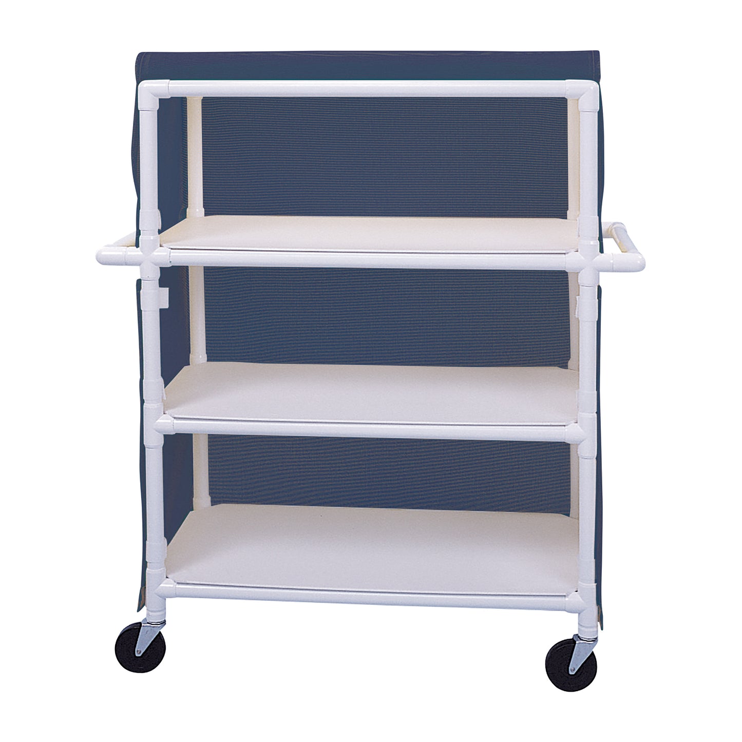 Linen Cart, Wide, 3 Shelves, 52"W x 60-1/4"H x 21-1/2"D, Navy