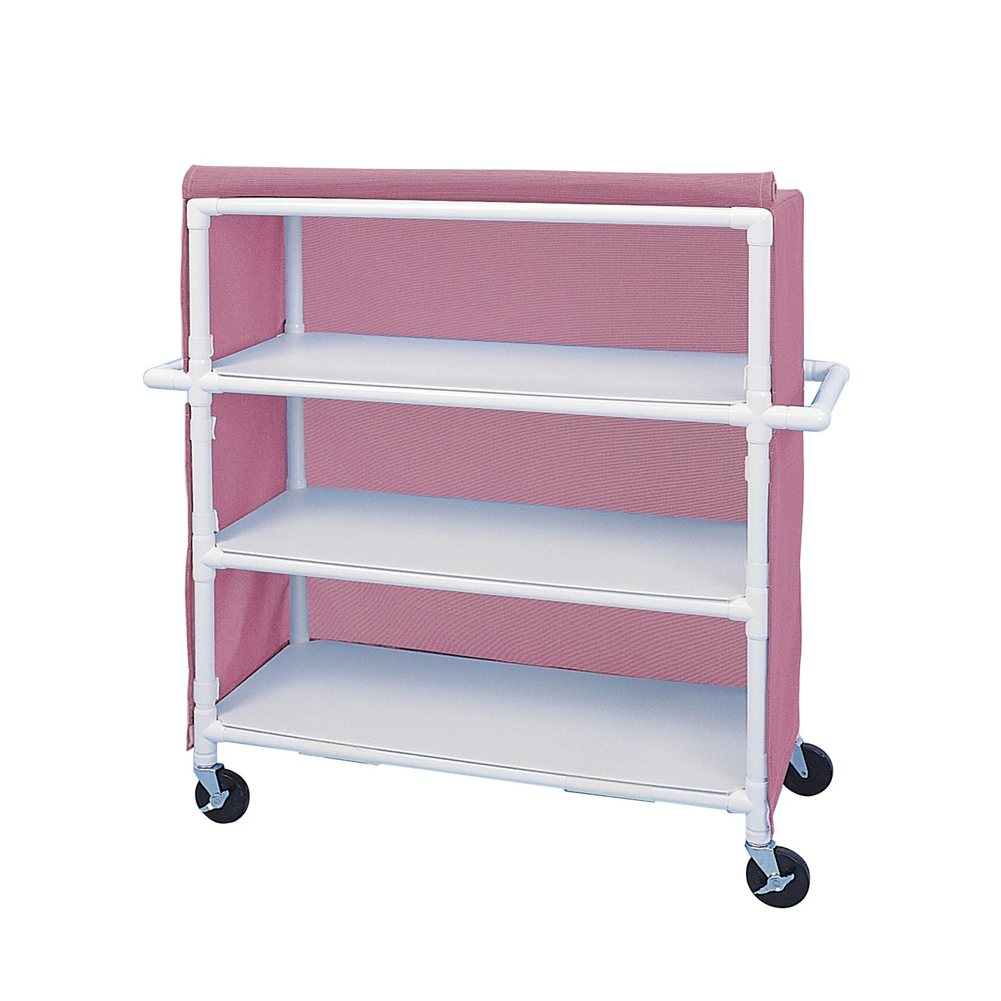 Linen Cart, Jumbo, 3 Shelves, 58"W x 60-1/4"H x 21-1/2"D, Mauve