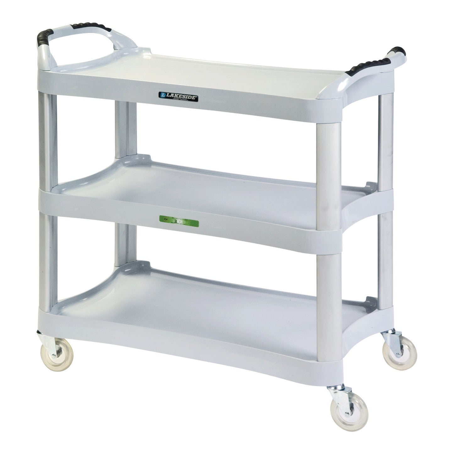 Utility Cart, Medium Duty, Plastic 3 Shelves, 42"W x 37-1/2"H x 20"D, Light Grey, 500-lb. Capacity