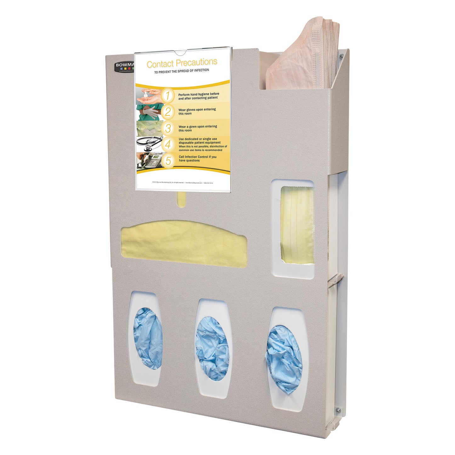ADA-Compliant Isolation Station, 4"D, Tri-Glove, Single-Gown, Clip-On Sign, Beige ABS