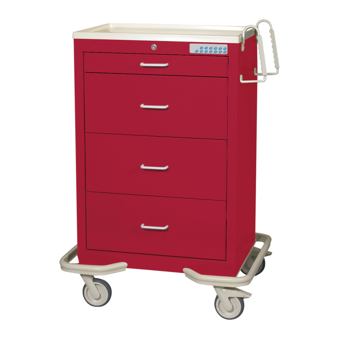 Standard Series 4-Drawer Isolation Cart, Electronic Lock, Solid Red