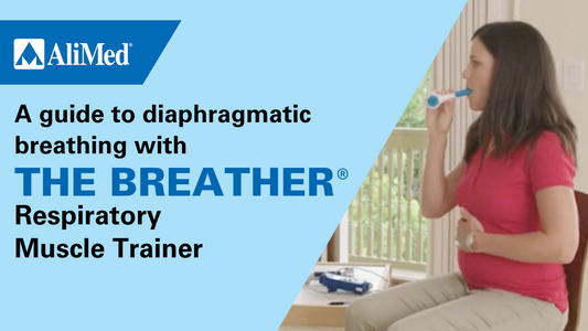 woman showing how to breath with diaphragm with breather