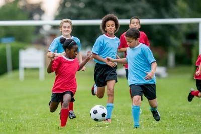 children playing soccer