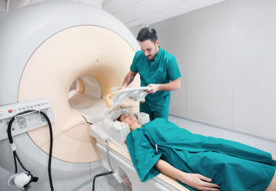 nurse helping patient get ready for mri