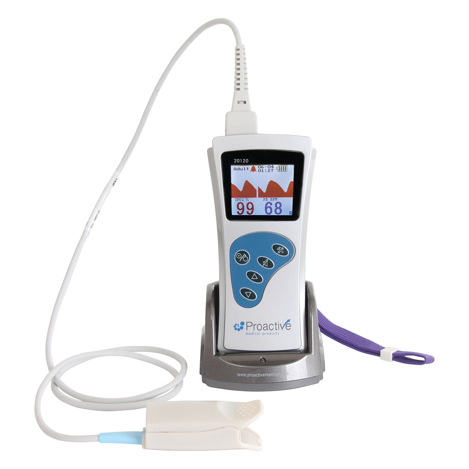 An image of a white handheld pulse oximeter representing a category of pulse oximeters