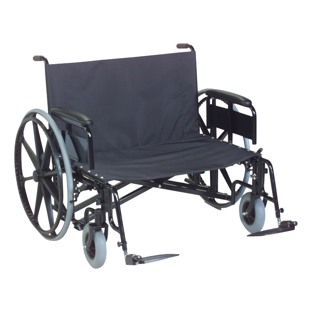 An oversized black upholstered wheelchair representing a bariatric wheelchair category