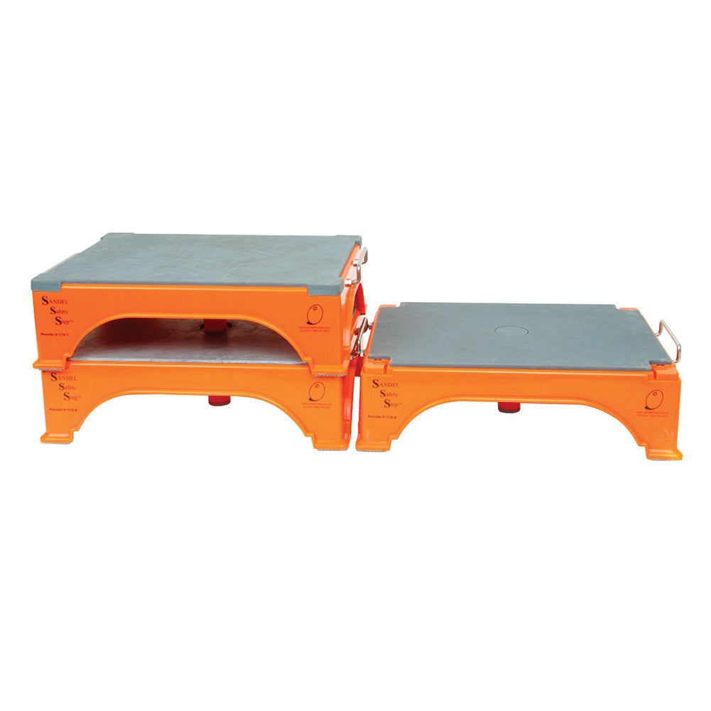 Orange and gray stacked platform stools representing a footstools category