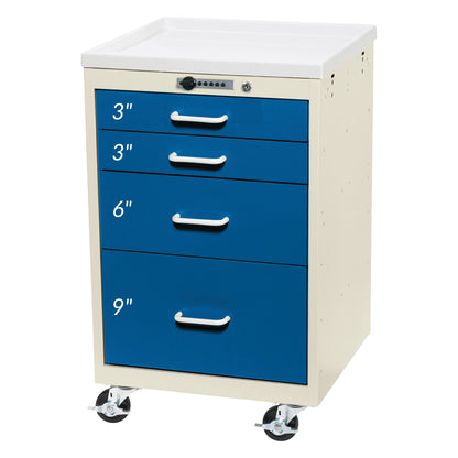 AliMed® Mini Series 4-Drawer Anesthesia/Procedure Cart with Push-Button Lock