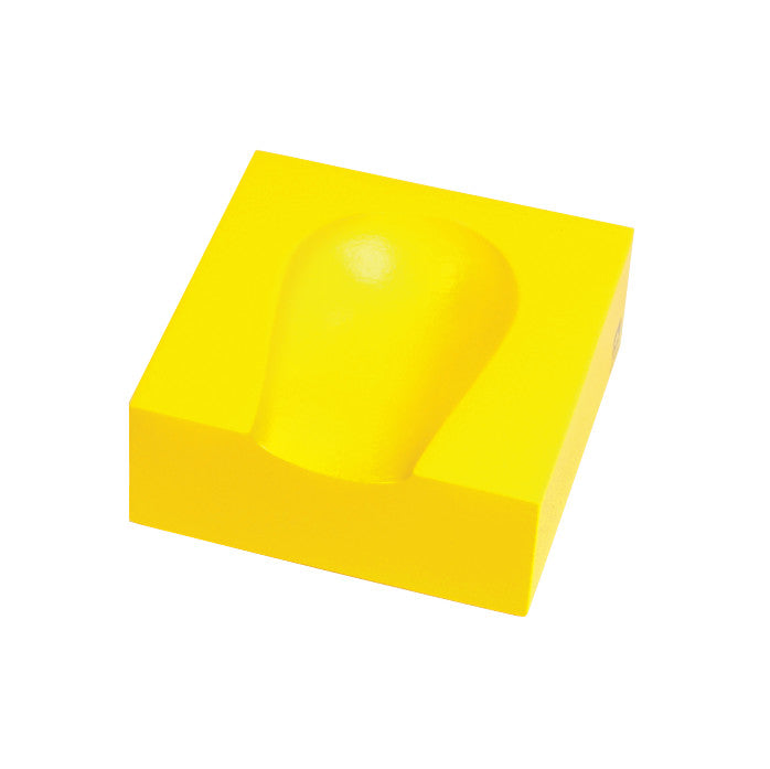 Bright yellow AliMed Protecta-Coat Occipital Head Support with a concave design, used for head support and positioning.