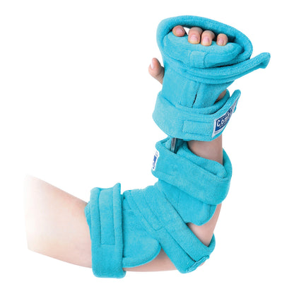 Pediatric Goniometer Elbow and Full Hand Orthosis, Terrycloth, Turquoise, Medium